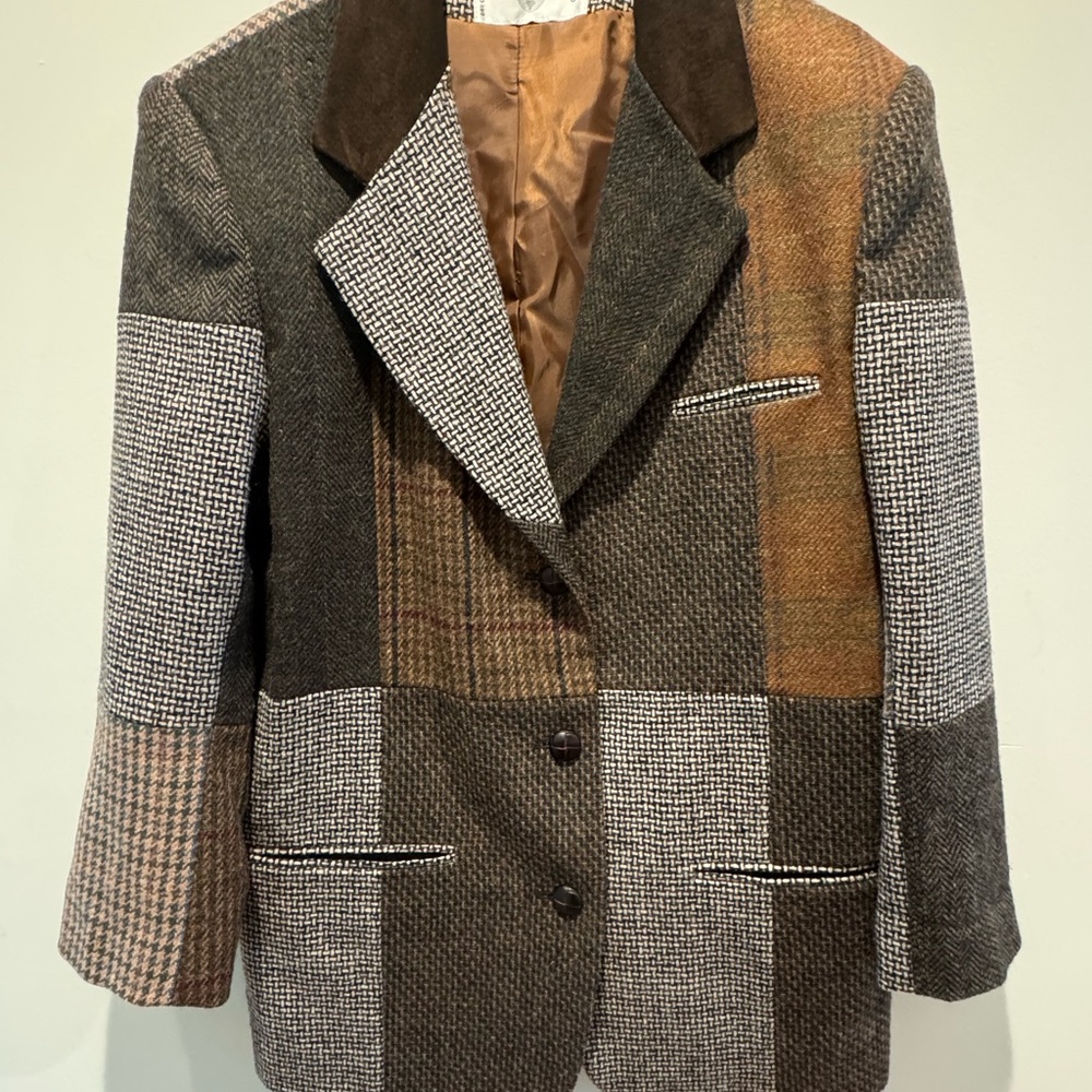Vintage Patchwork Blazer - Brown and Gray